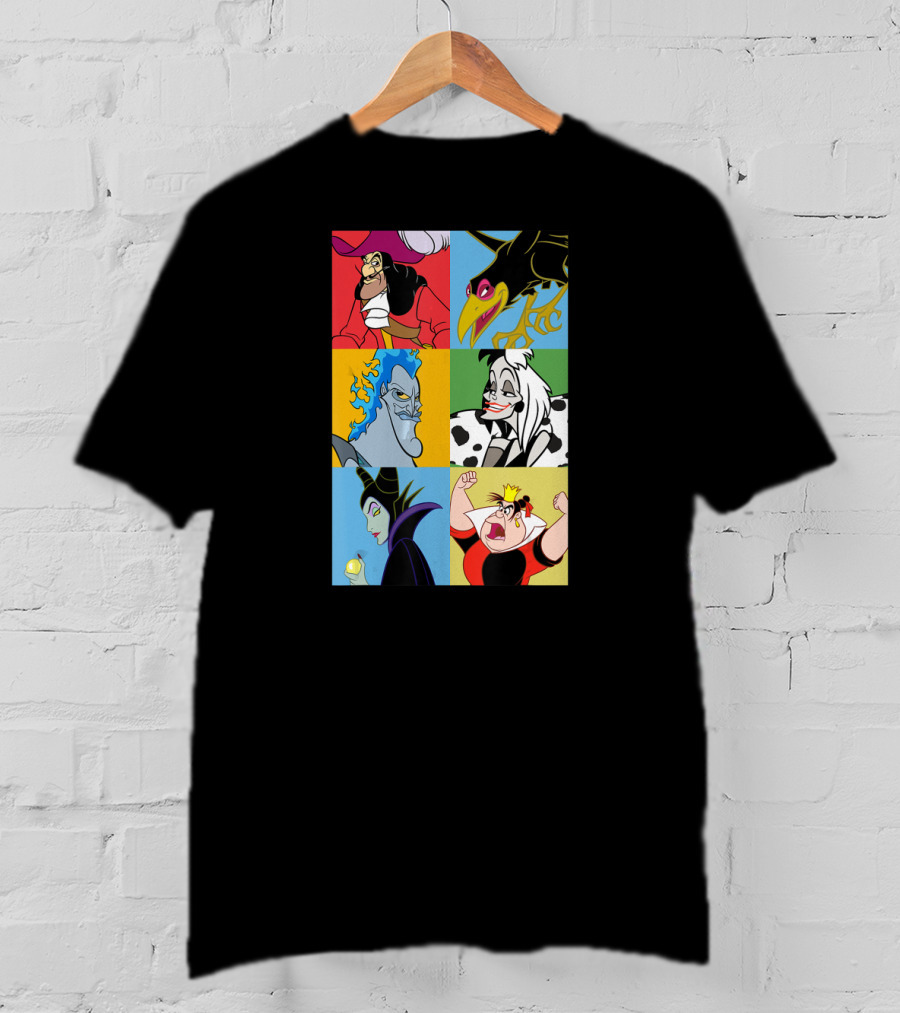 Disney Villains Captain Hook Cruella De Vil Maleficent Hades Queen Of Hearts Diablo Crow T-Shirt