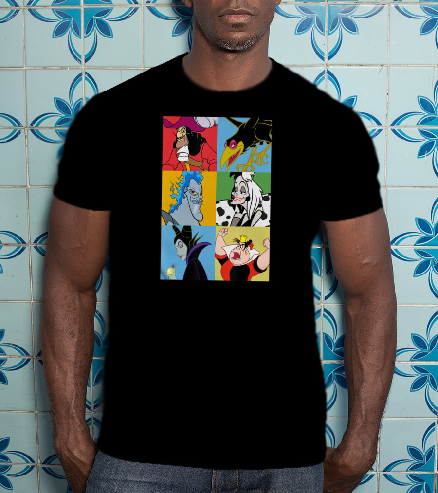 Disney Villains Captain Hook Cruella De Vil Maleficent Hades Queen Of Hearts Diablo Crow T-Shirt