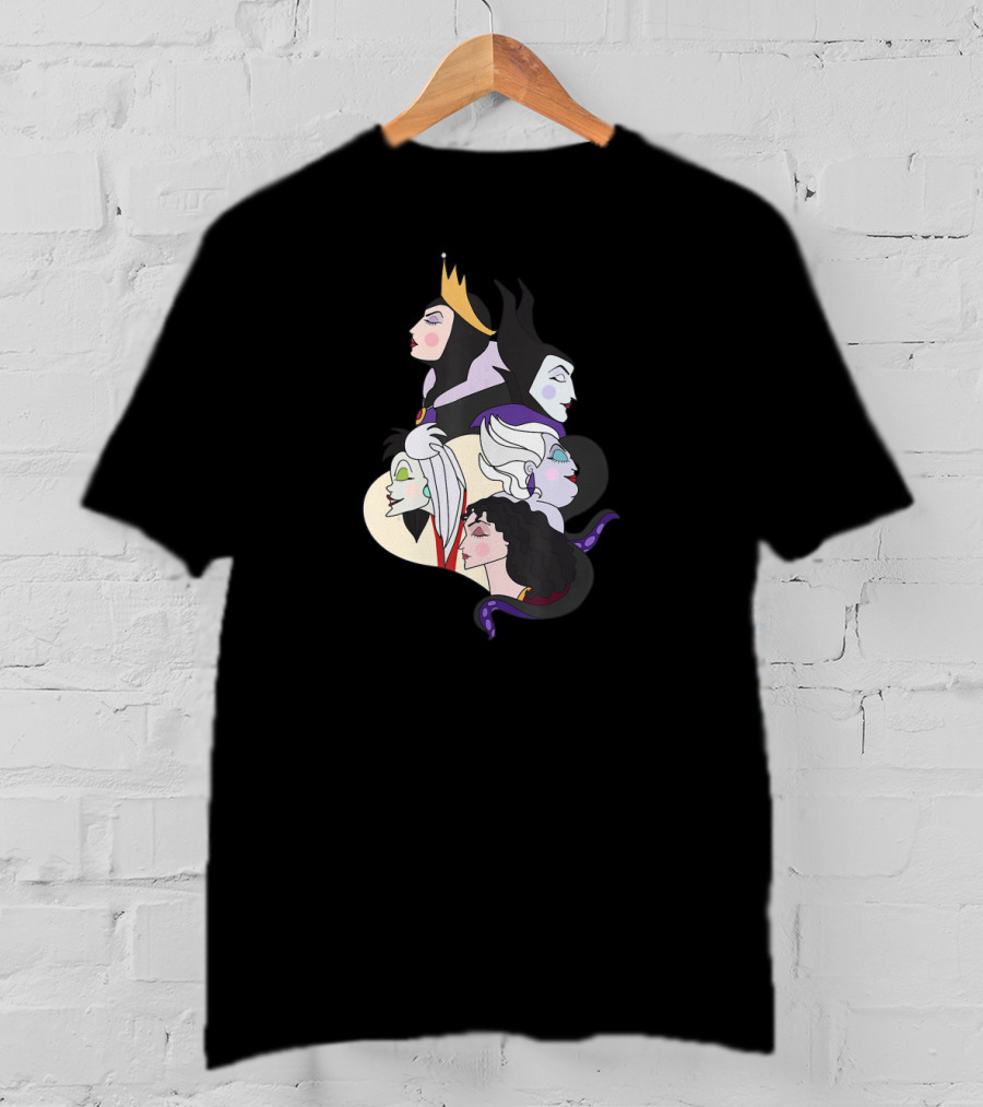 Disney Villains Side Profile Group Shot With Queen And Witch Characters T-Shirt