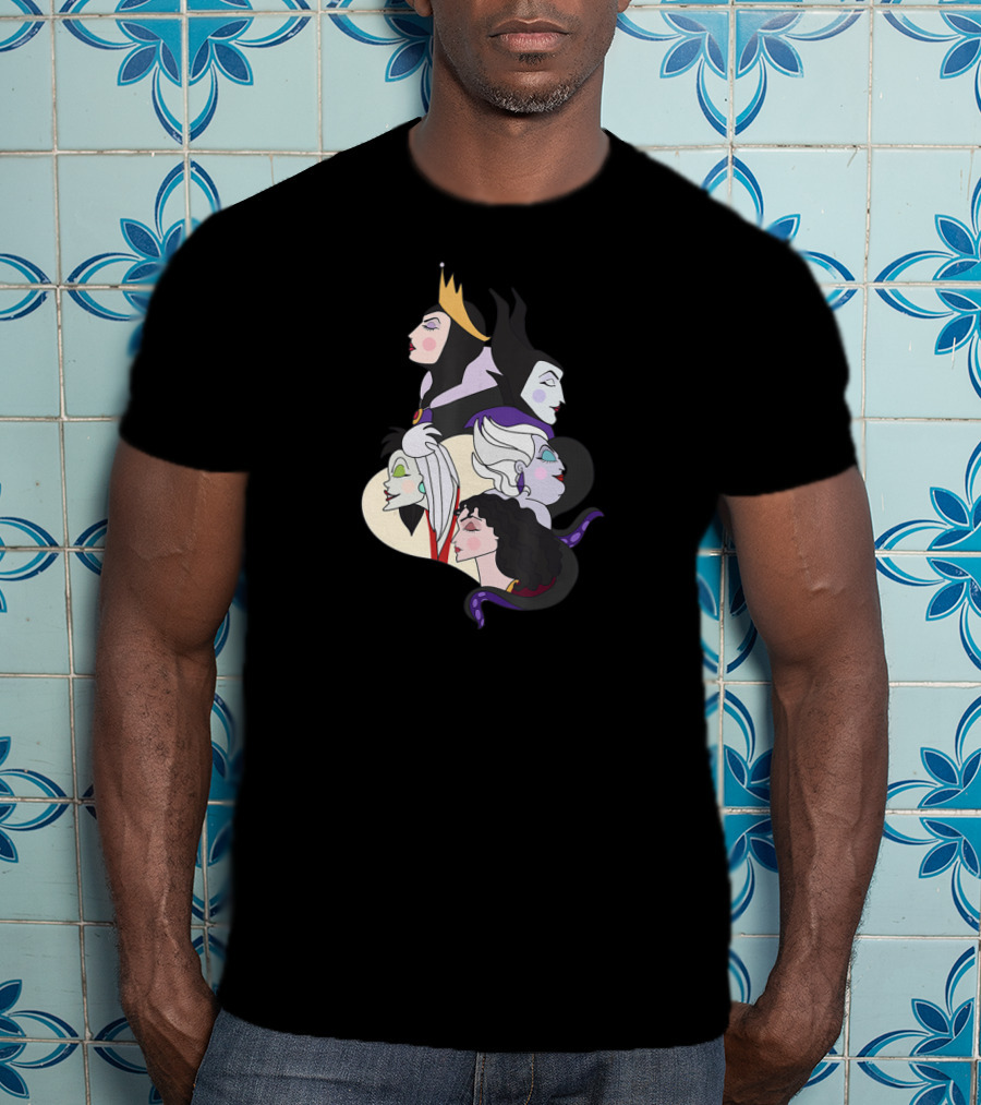 Disney Villains Side Profile Group Shot With Queen And Witch Characters T-Shirt