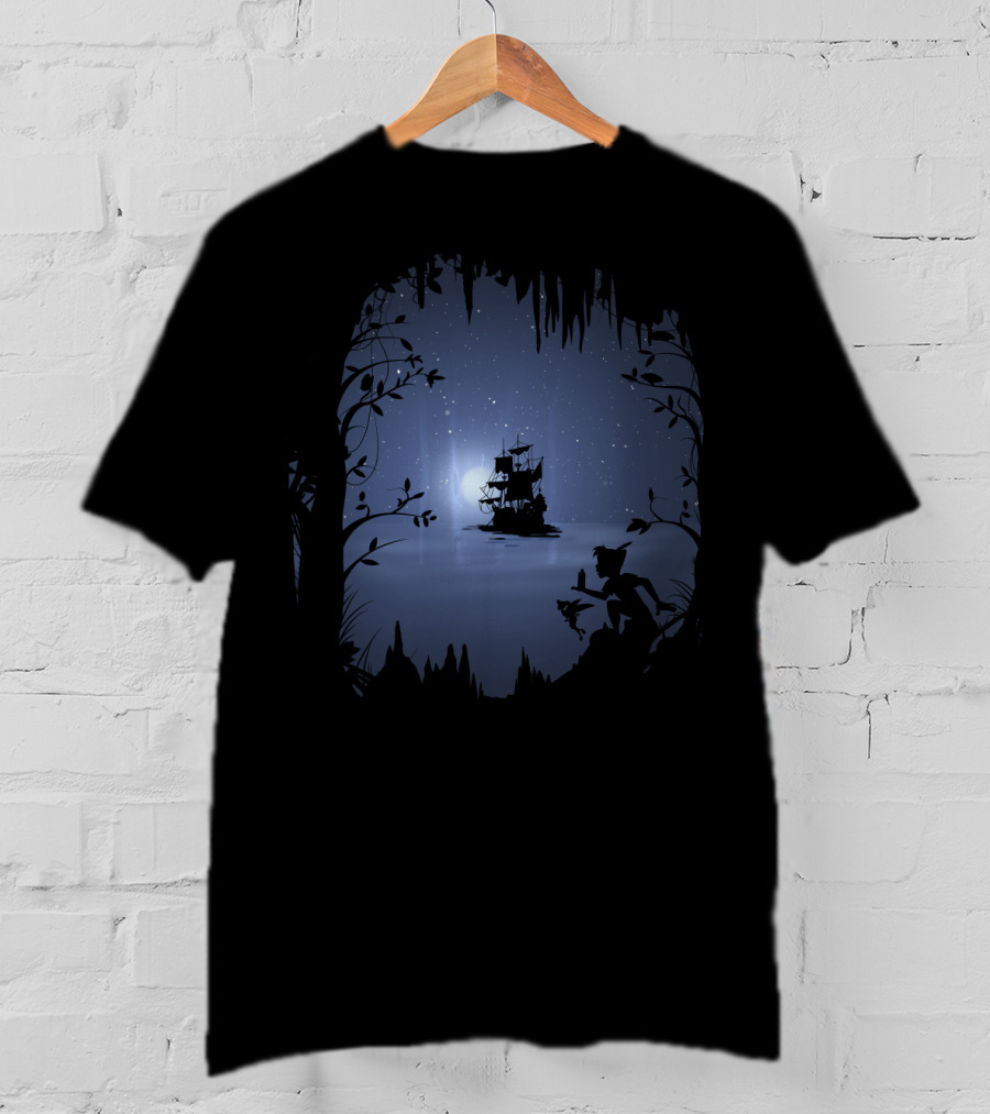 Disney Peter Pan Enchanted Night With Moonlit Pirate Ship T-Shirt
