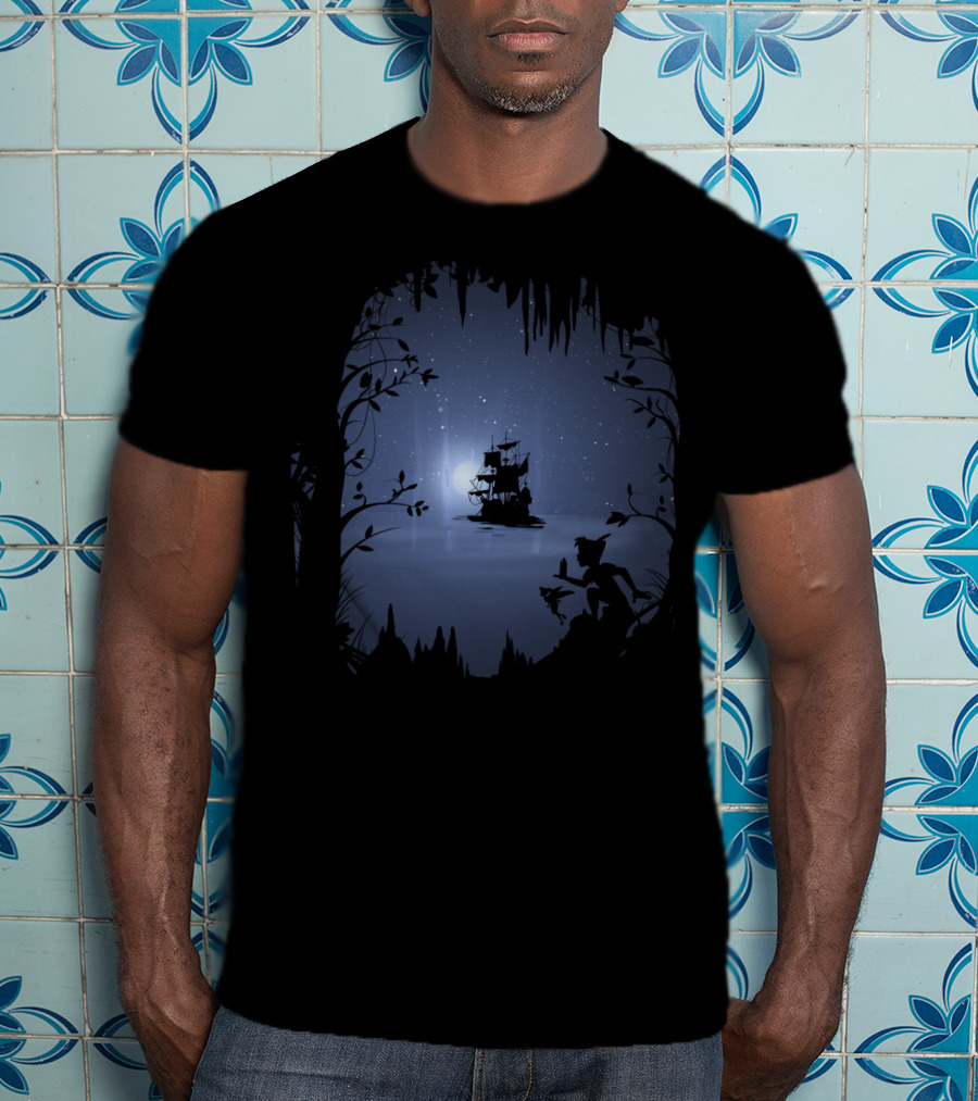 Disney Peter Pan Enchanted Night With Moonlit Pirate Ship T-Shirt