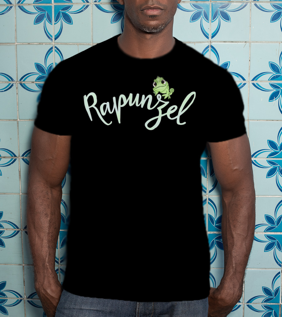 Disney Tangled Rapunzel Pascal Cursive Text T-Shirt