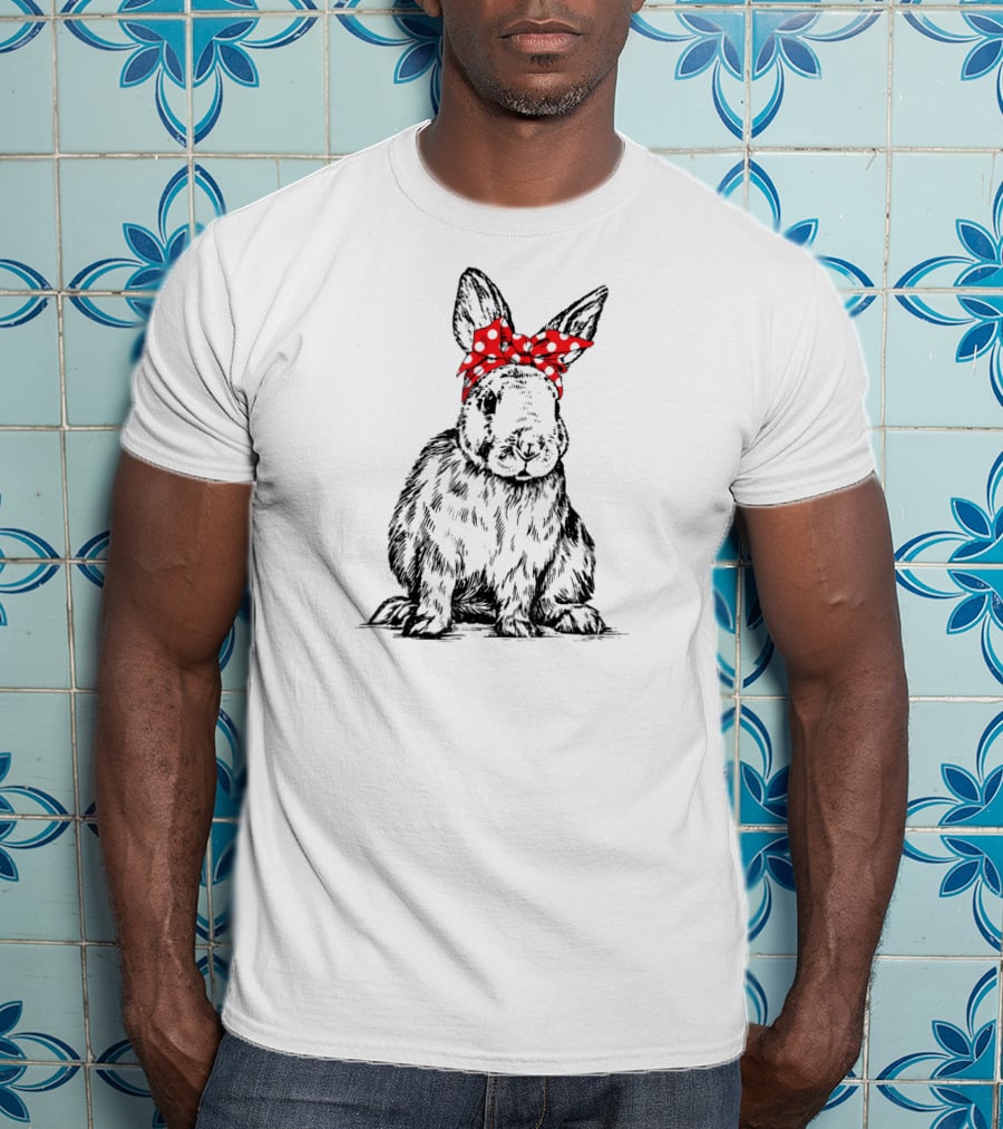 Bunny Rabbit With Red Bow Headband Rabbit Lover Farmer Girl T-Shirt