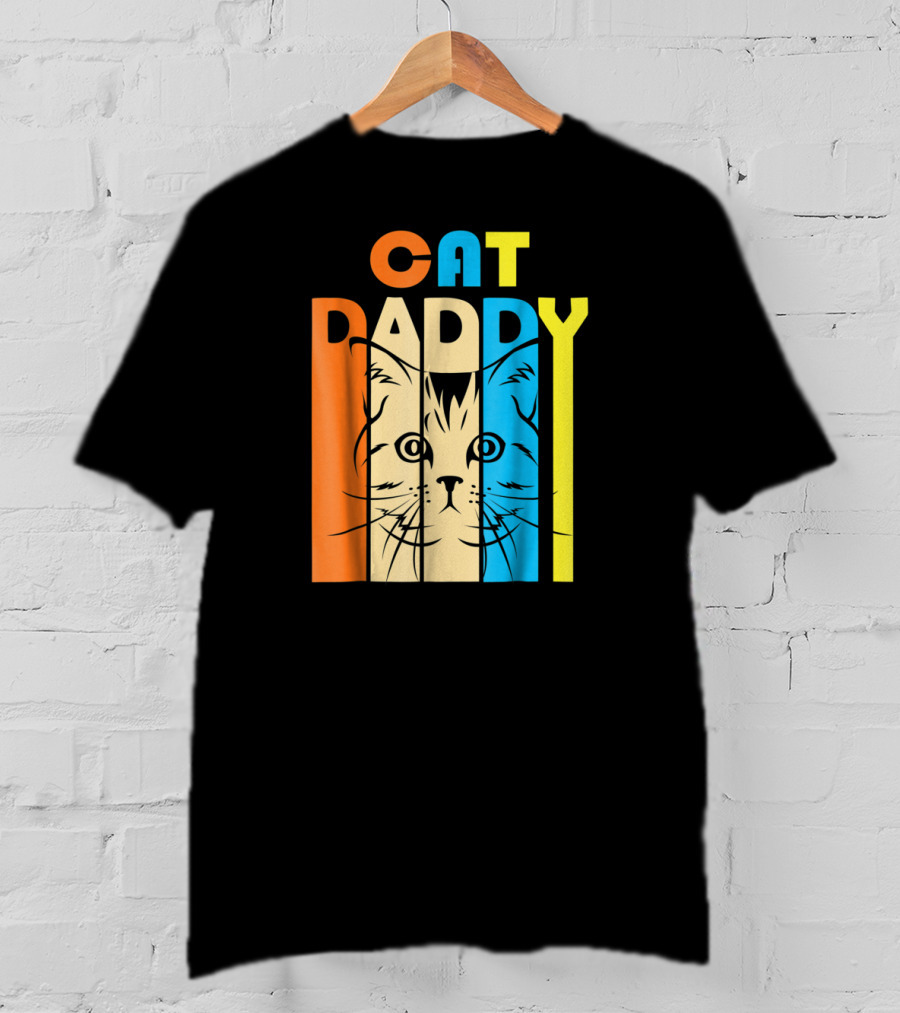Retro Vintage Cat Daddy Multicolor T-Shirt