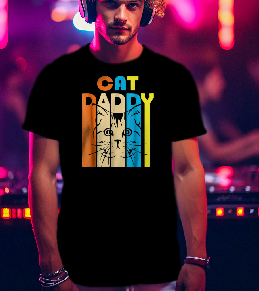 Retro Vintage Cat Daddy Multicolor T-Shirt