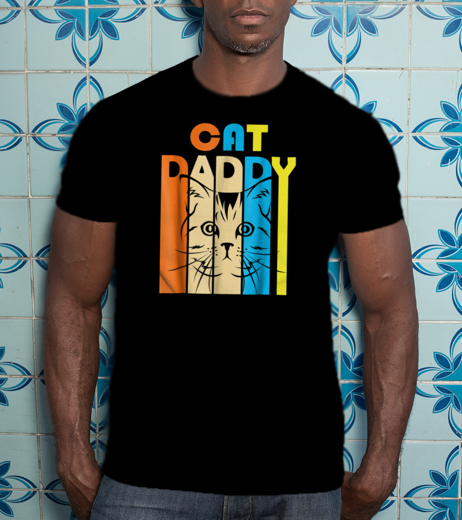 Retro Vintage Cat Daddy Multicolor T-Shirt