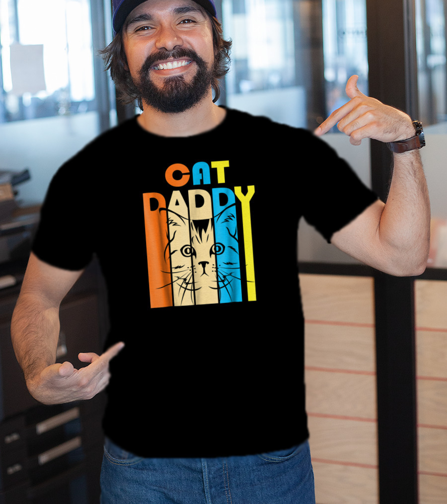 Retro Vintage Cat Daddy Multicolor T-Shirt