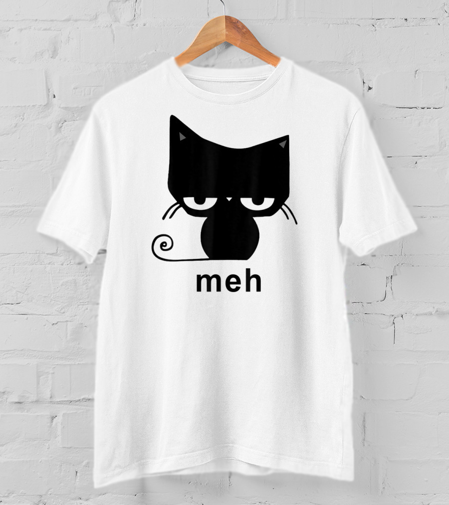 Meh Black Cat Funny For Cat Lovers Lazily Expressive Cat Enthusiast Humor T-Shirt