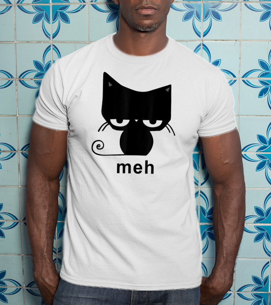 Meh Black Cat Funny For Cat Lovers Lazily Expressive Cat Enthusiast Humor T-Shirt