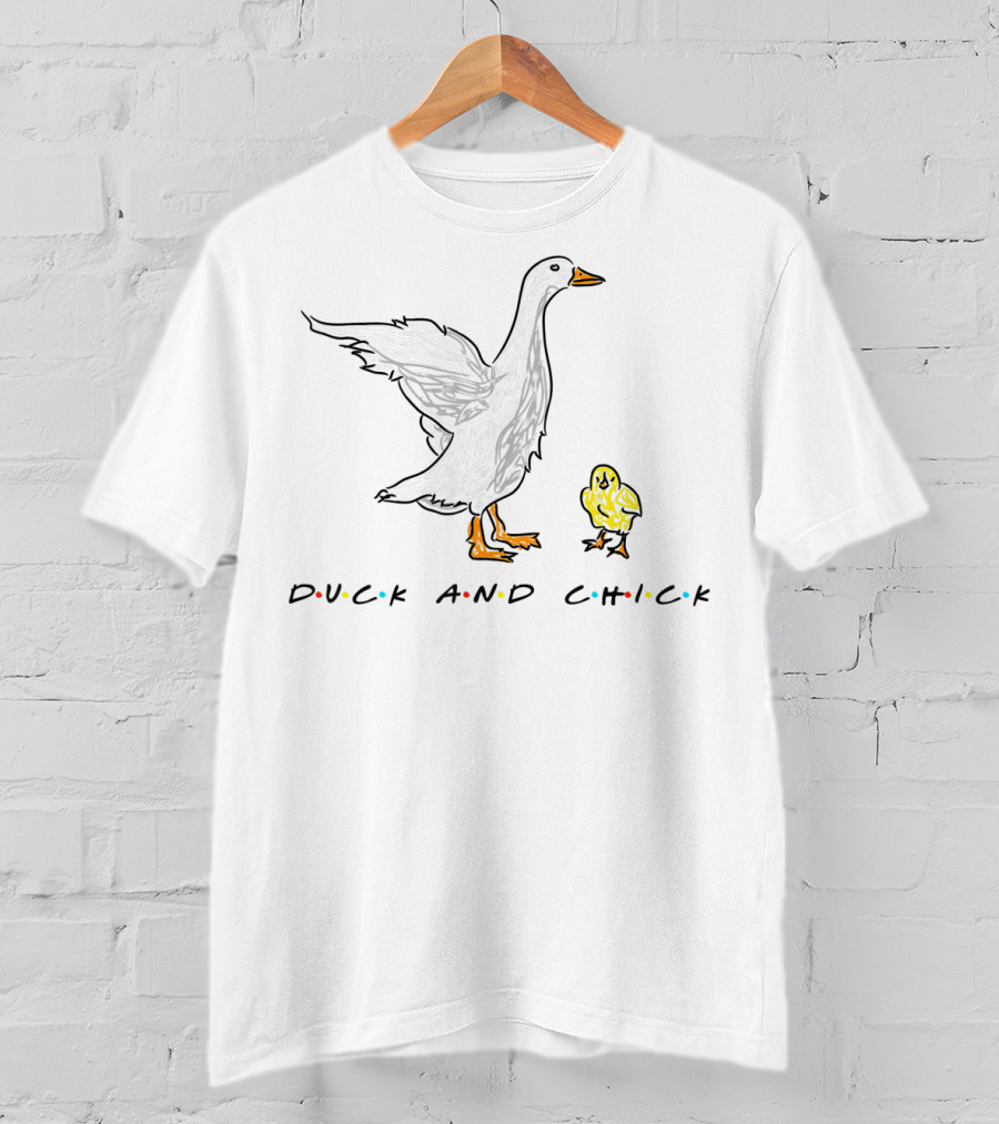 DUCK AND CHICK Friends Style Typography T-Shirt