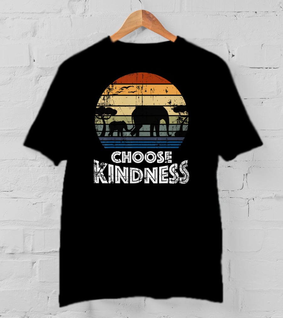 Choose Kindness Vintage Elephant Silhouette In Africa Sunset T-Shirt
