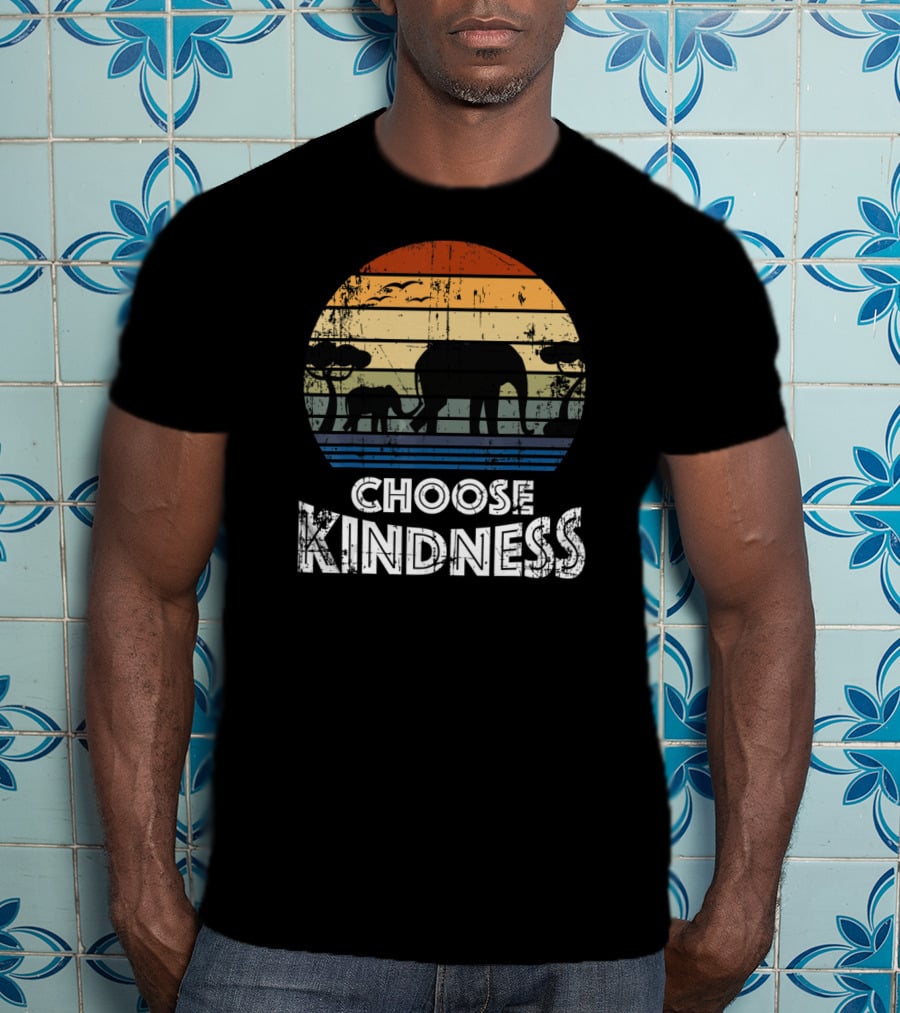 Choose Kindness Vintage Elephant Silhouette In Africa Sunset T-Shirt