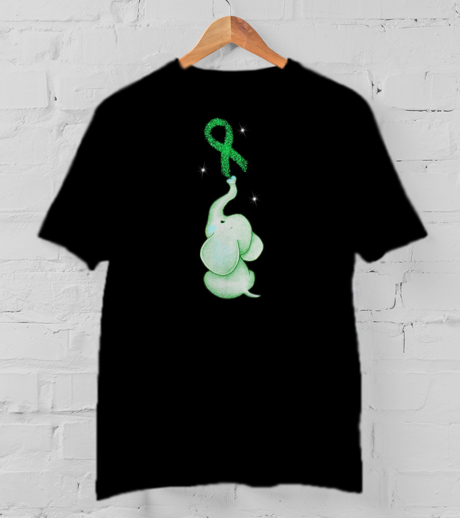 Elephant With Green Ribbon For Cerebral Palsy Awareness T-Shirt