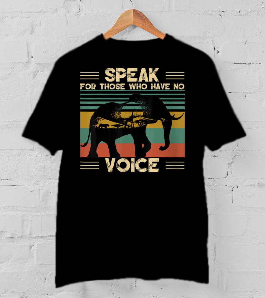 Speak For Those Who Have No Voice Elephant With Striped Sunset Background T-Shirt