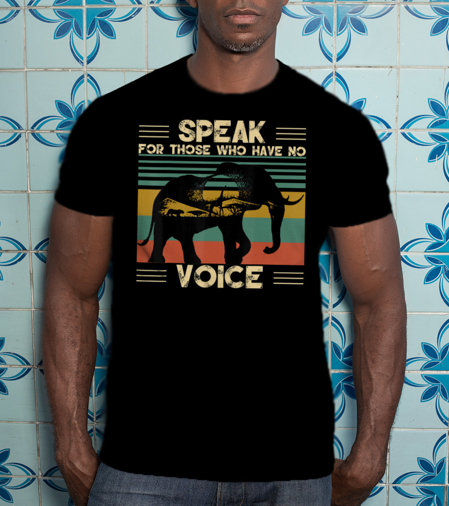 Speak For Those Who Have No Voice Elephant With Striped Sunset Background T-Shirt