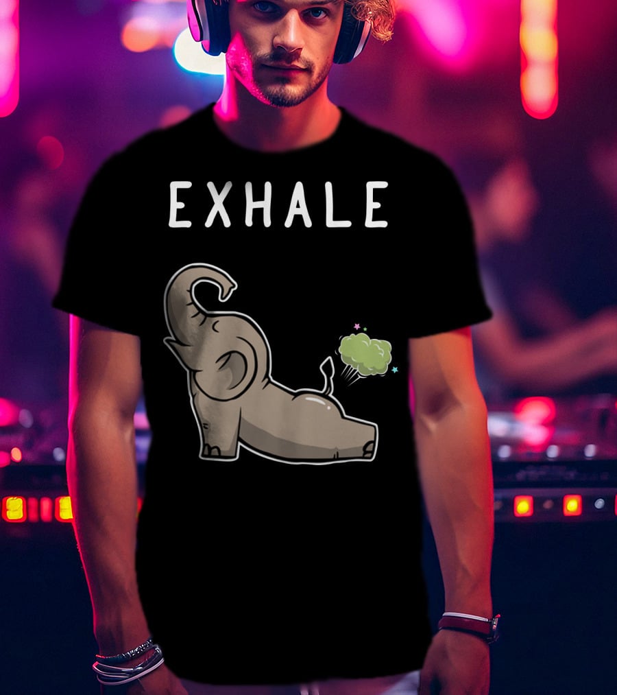 EXHALE Mens Womens Funny Elephant Lovers T-Shirt