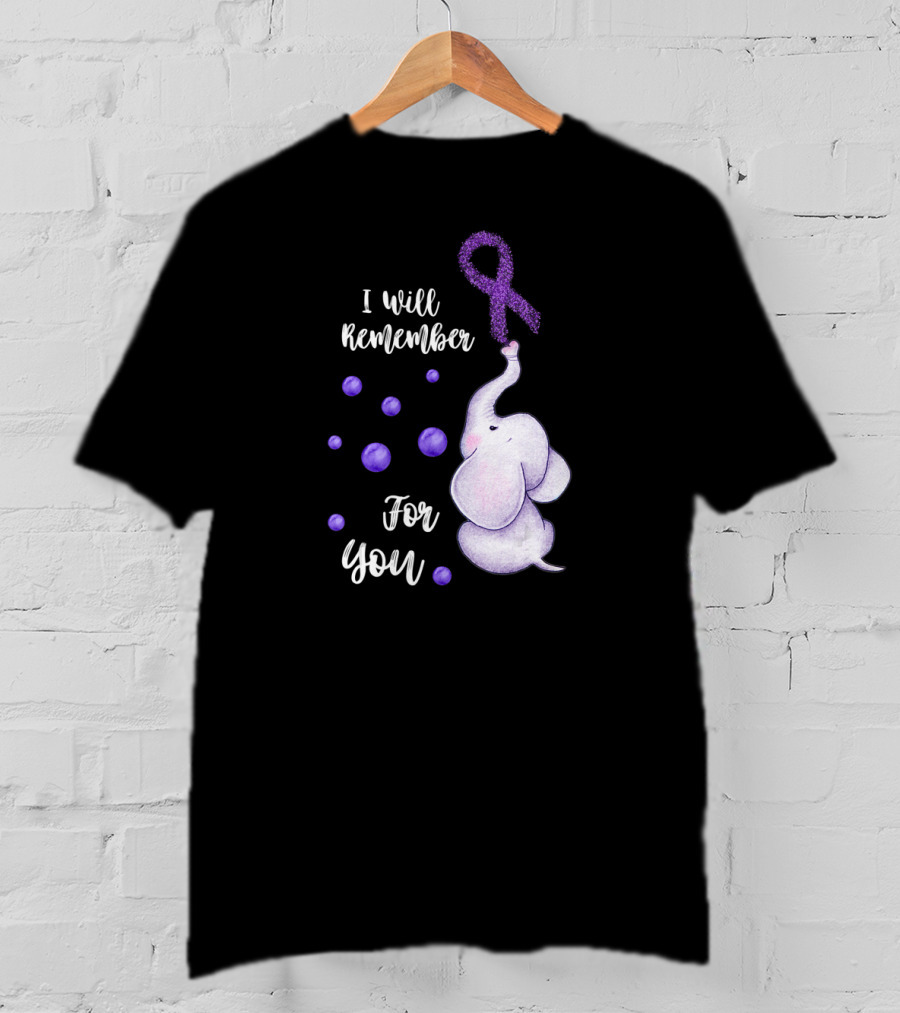 I Will Remember For You Elephant Purple Ribbon Alzheimer's Awareness T-Shirt
