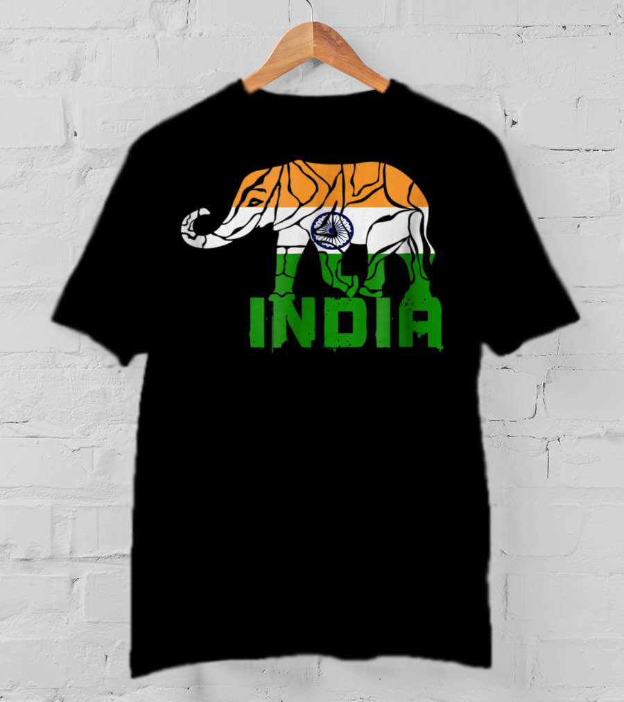 India Elephant With National Flag Colors And India Text T-Shirt