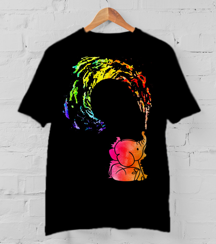 Rainbow Wave Elephant Painting Wall T-Shirt