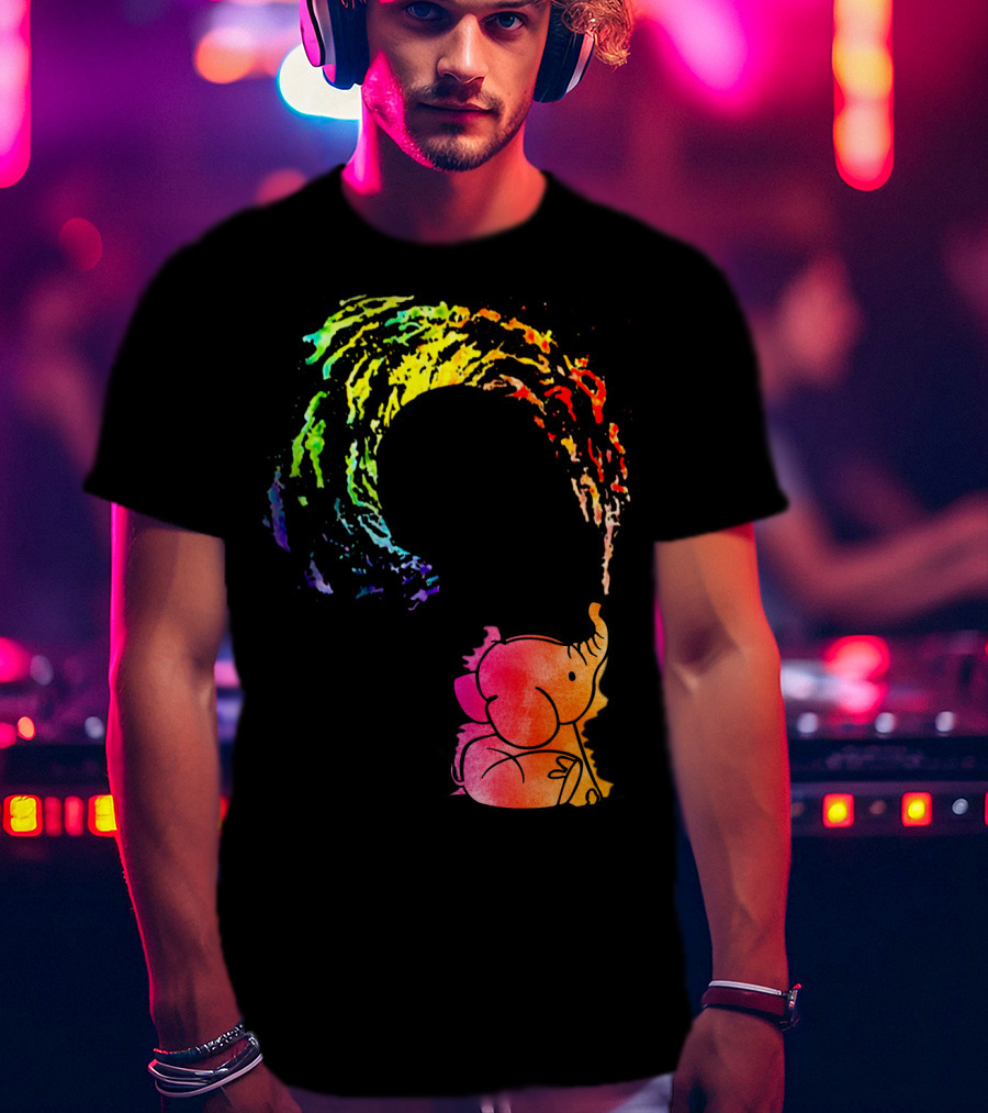 Rainbow Wave Elephant Painting Wall T-Shirt