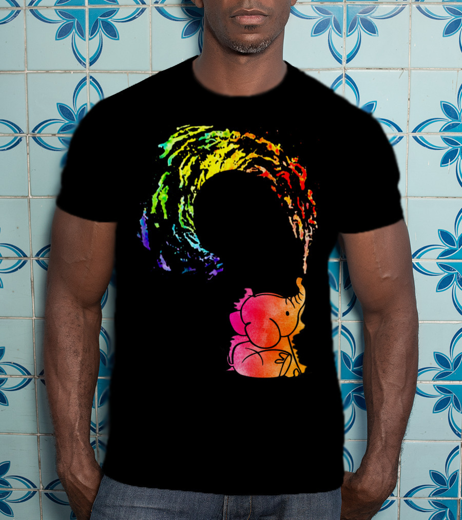 Rainbow Wave Elephant Painting Wall T-Shirt