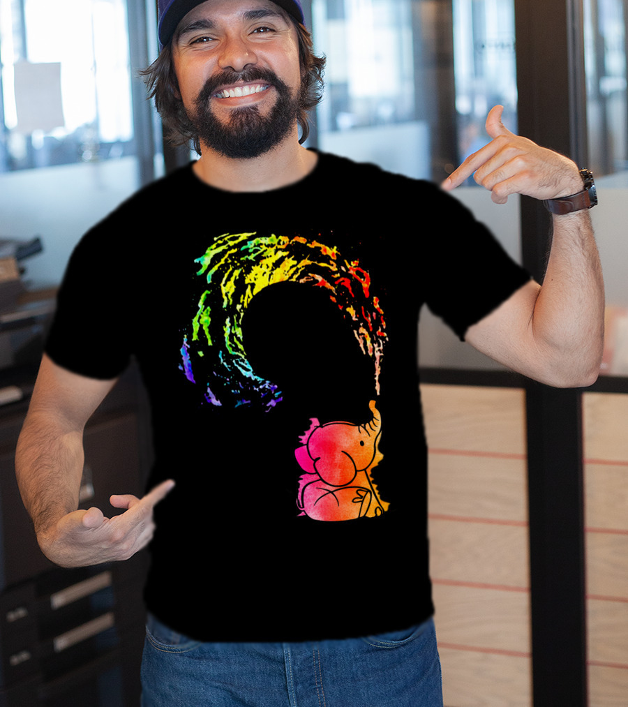 Rainbow Wave Elephant Painting Wall T-Shirt