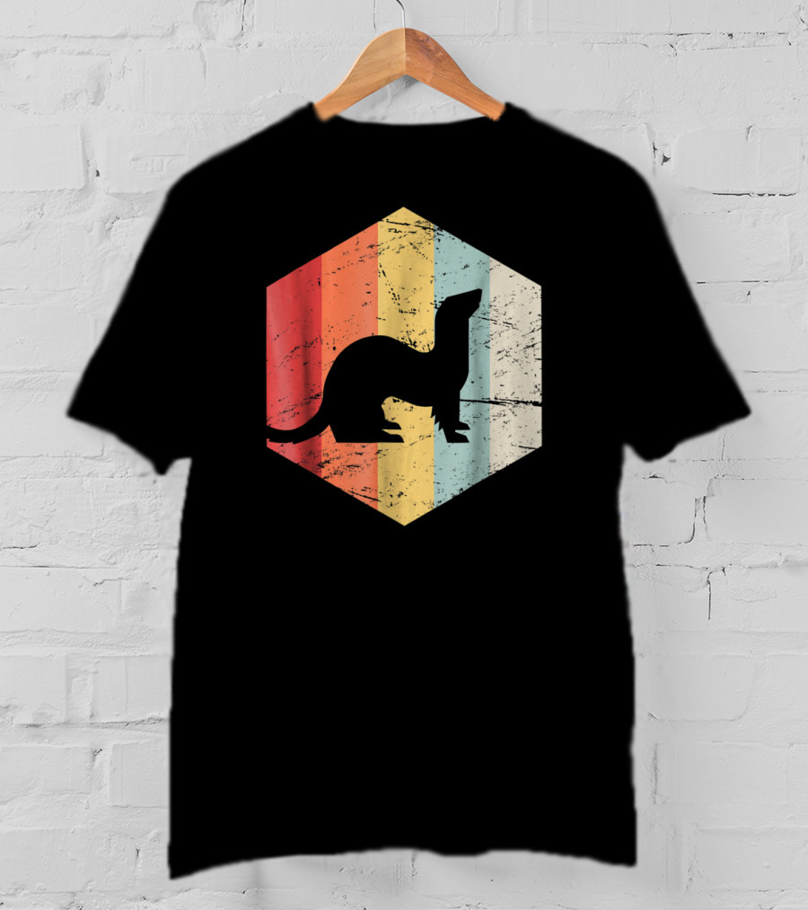 Retro Ferret Striped Vintage Hexagon T-Shirt