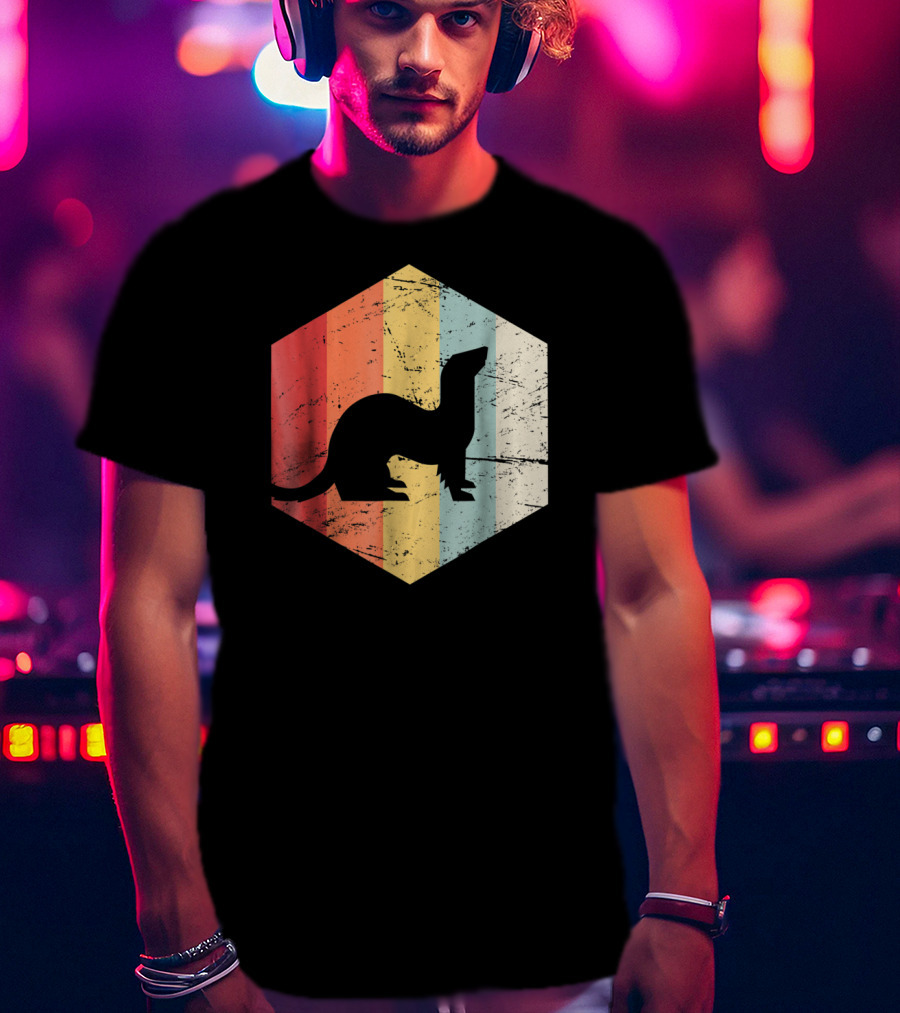 Retro Ferret Striped Vintage Hexagon T-Shirt