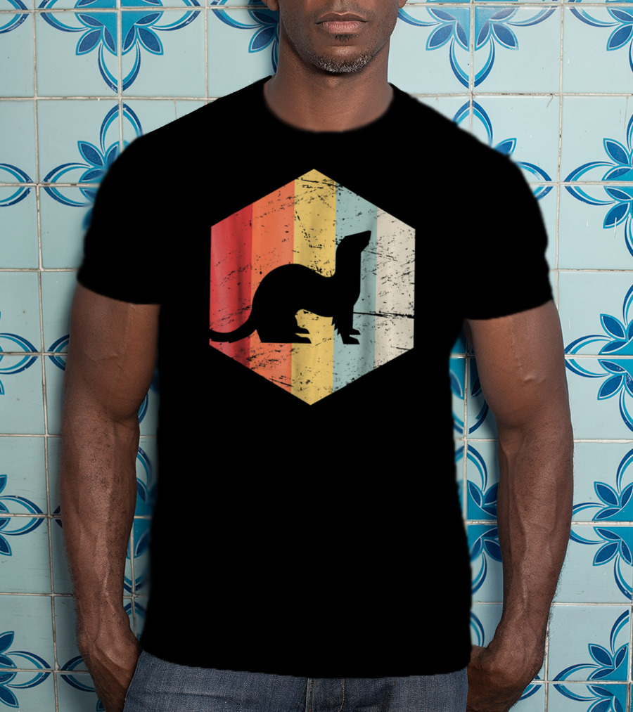 Retro Ferret Striped Vintage Hexagon T-Shirt