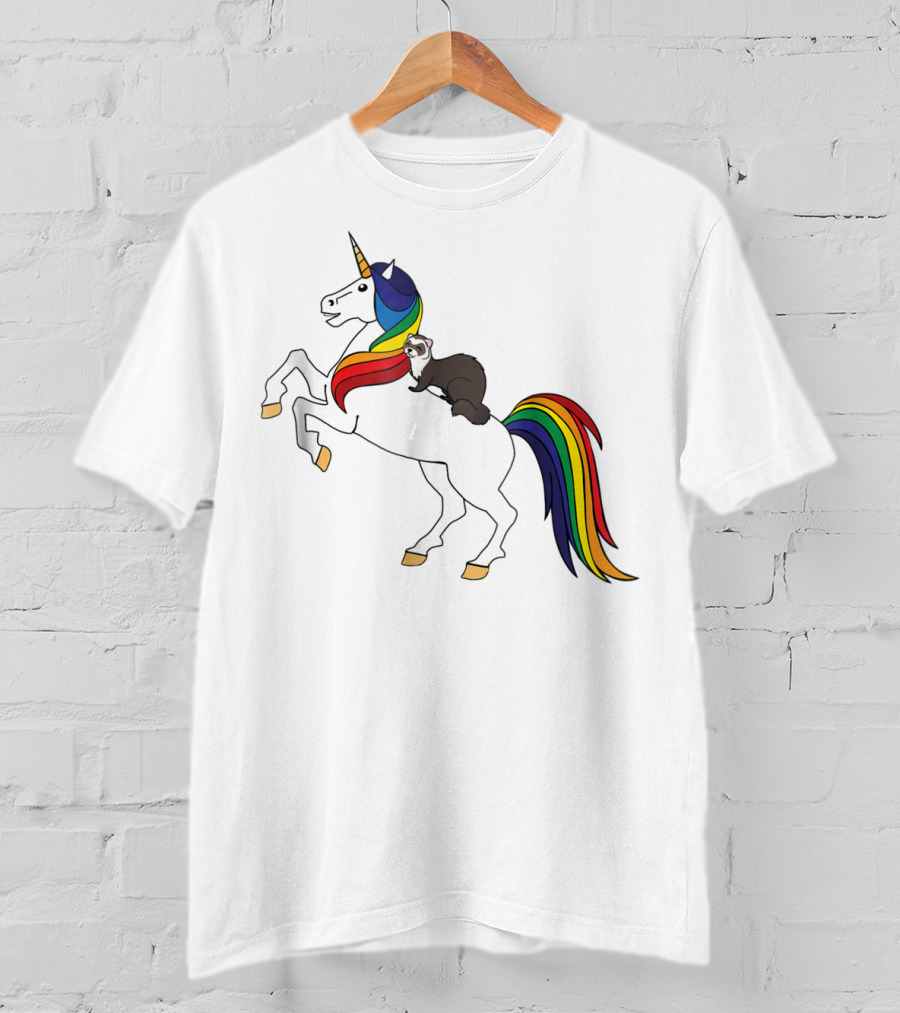 Ferret Riding Rainbow Unicorn T-Shirt
