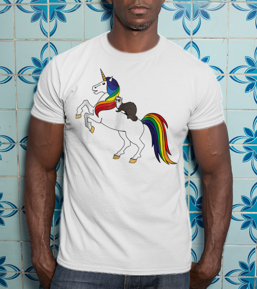 Ferret Riding Rainbow Unicorn T-Shirt