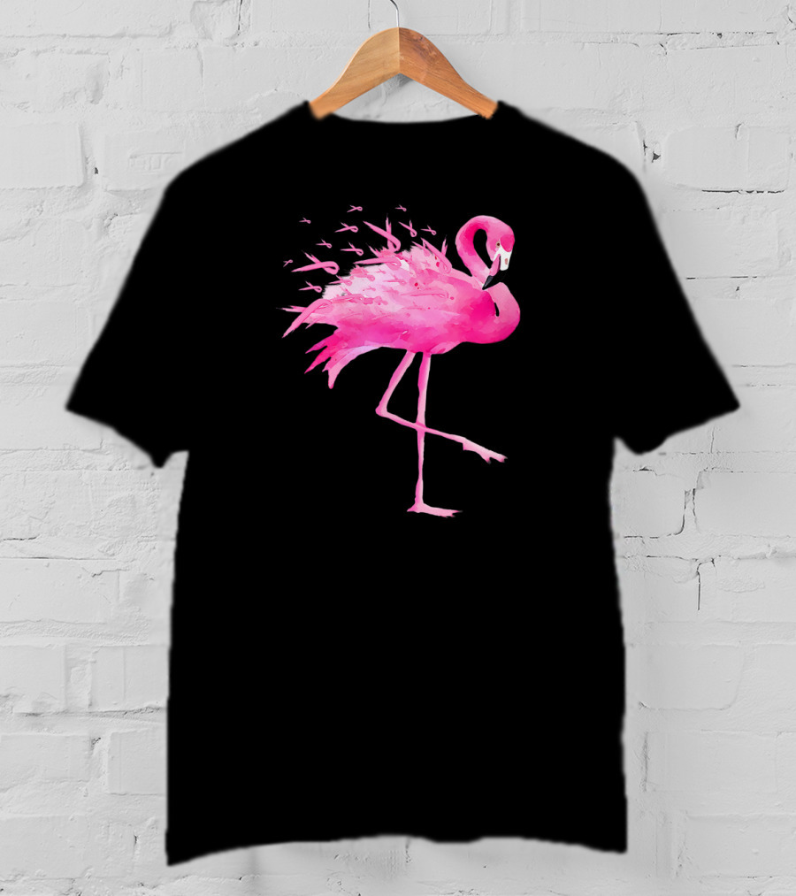 Flamingo Breast Cancer Awareness Pink Ribbon T-Shirt