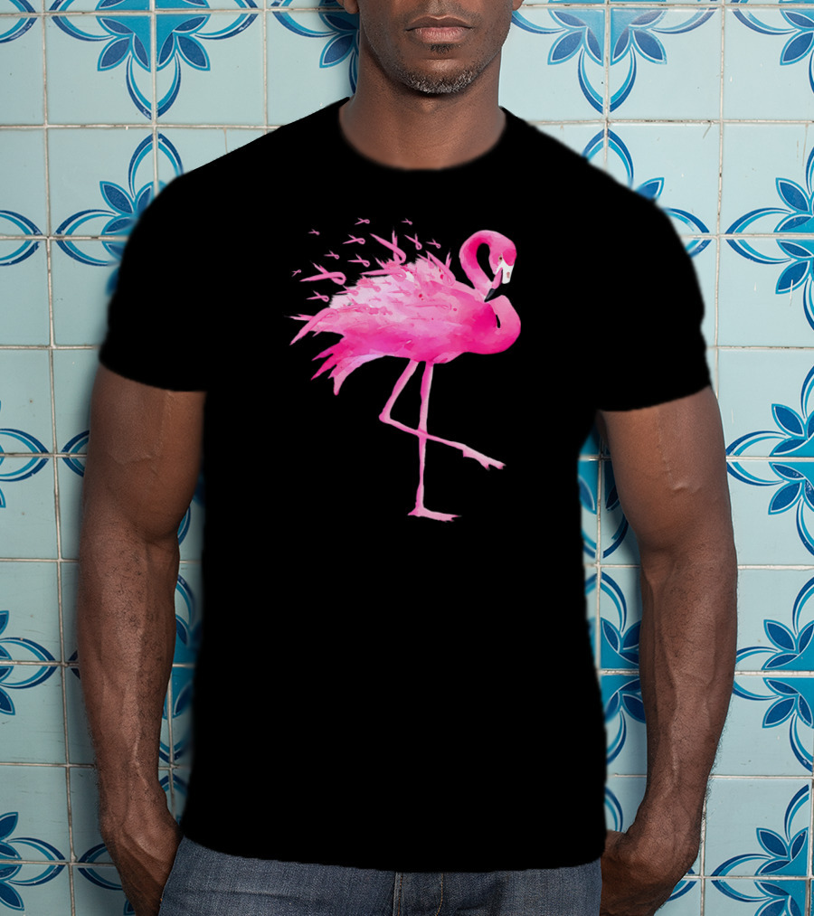 Flamingo Breast Cancer Awareness Pink Ribbon T-Shirt