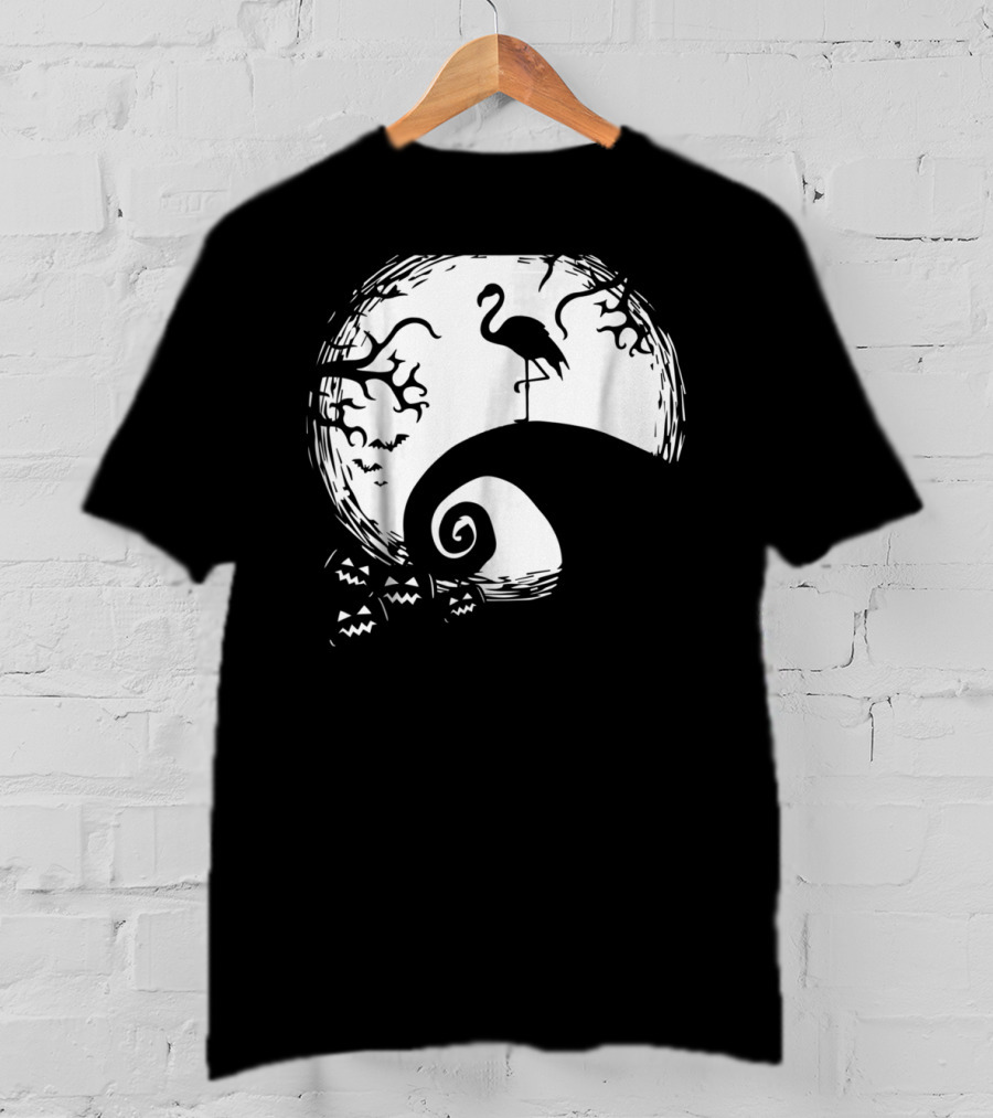 Nightmare Before Christmas Style Flamingo Moon Scene T-Shirt