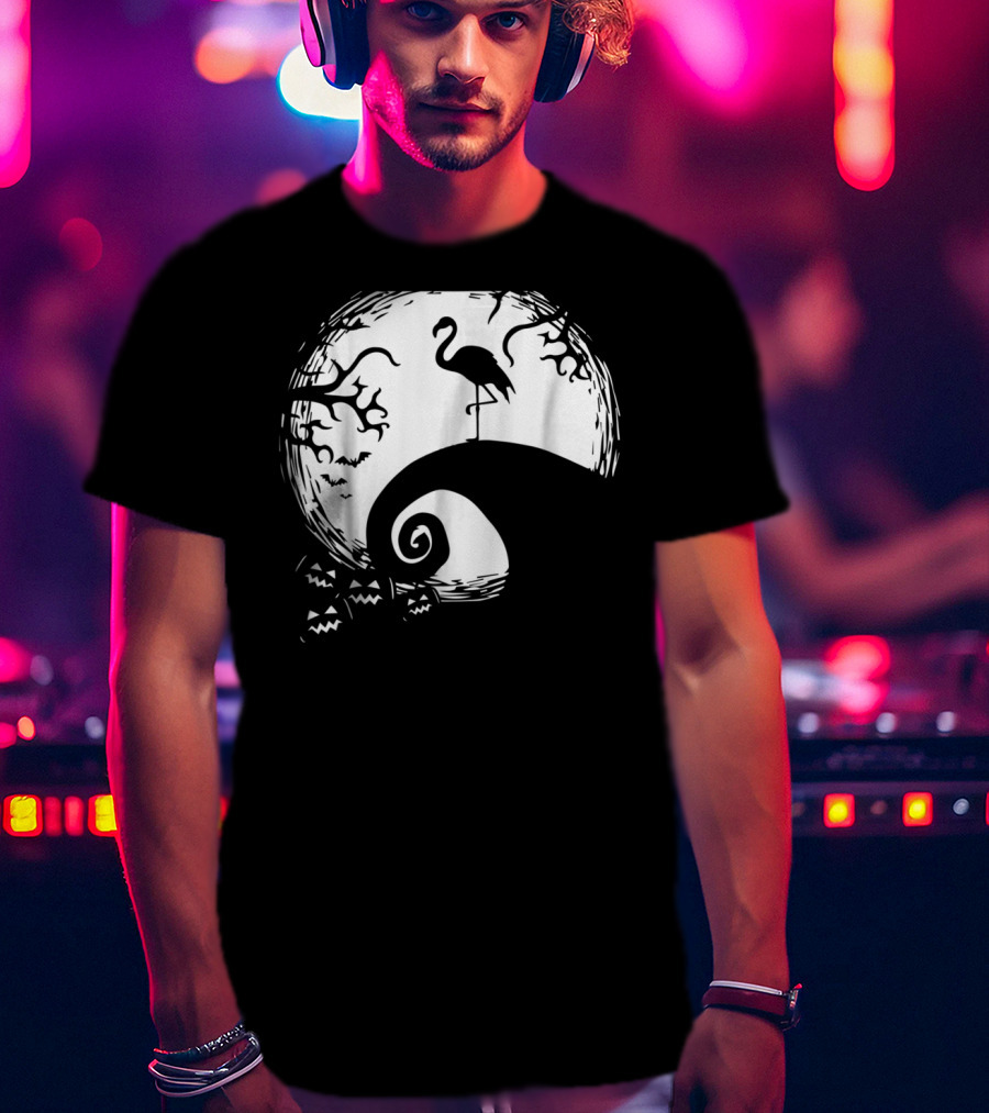 Nightmare Before Christmas Style Flamingo Moon Scene T-Shirt