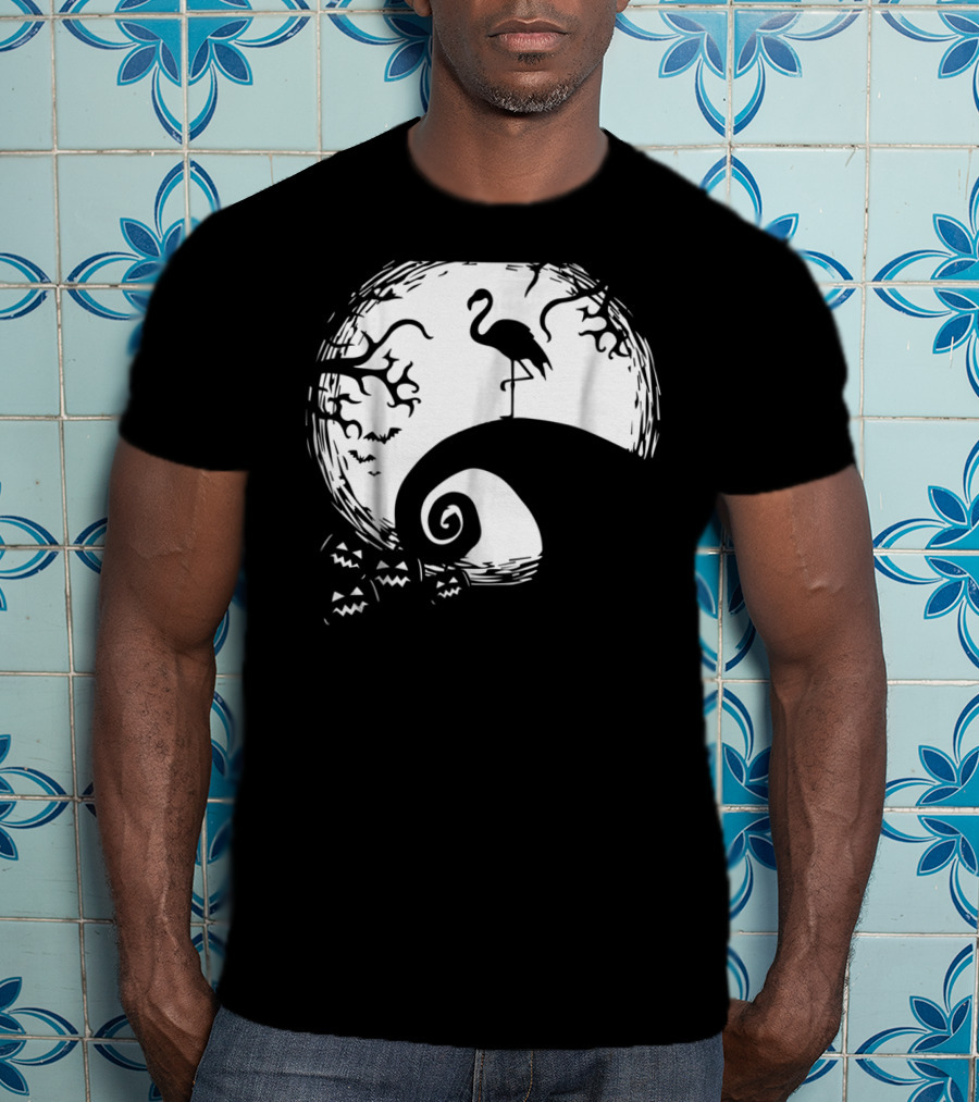 Nightmare Before Christmas Style Flamingo Moon Scene T-Shirt