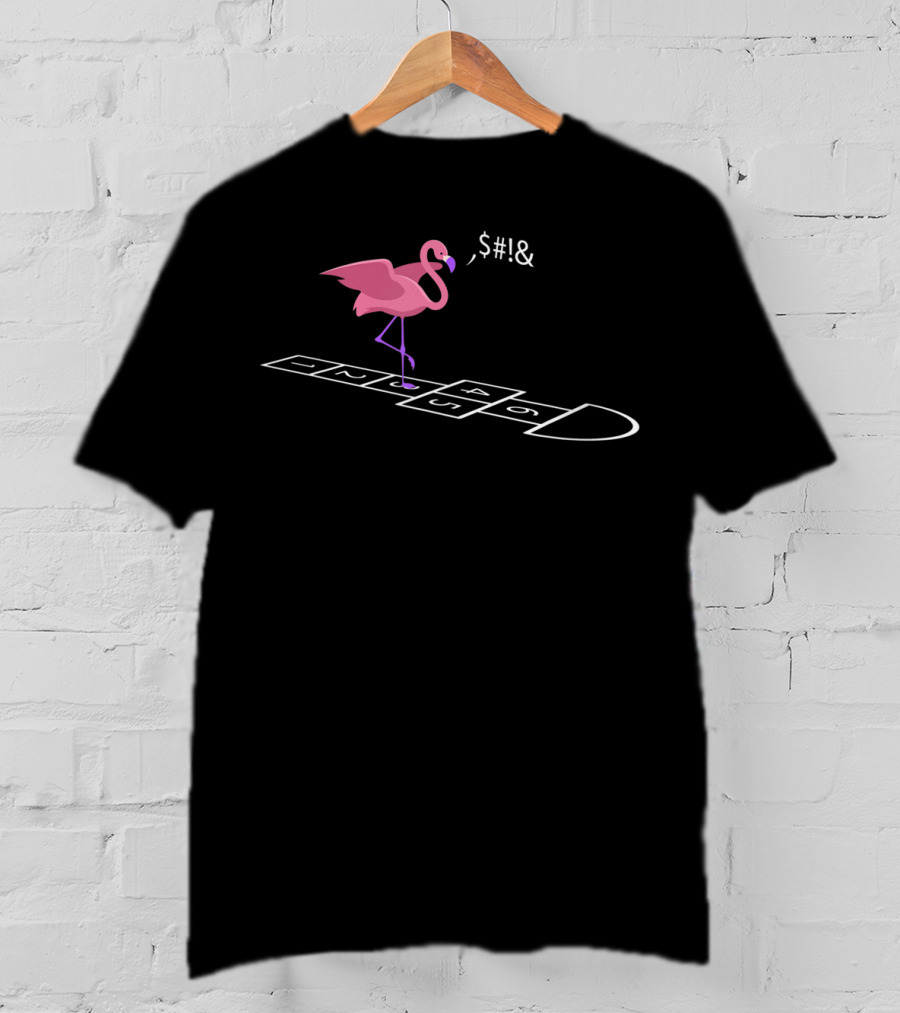 Funny Flamingo Frustrated At Hopscotch Game On Beach Vacation T-Shirt