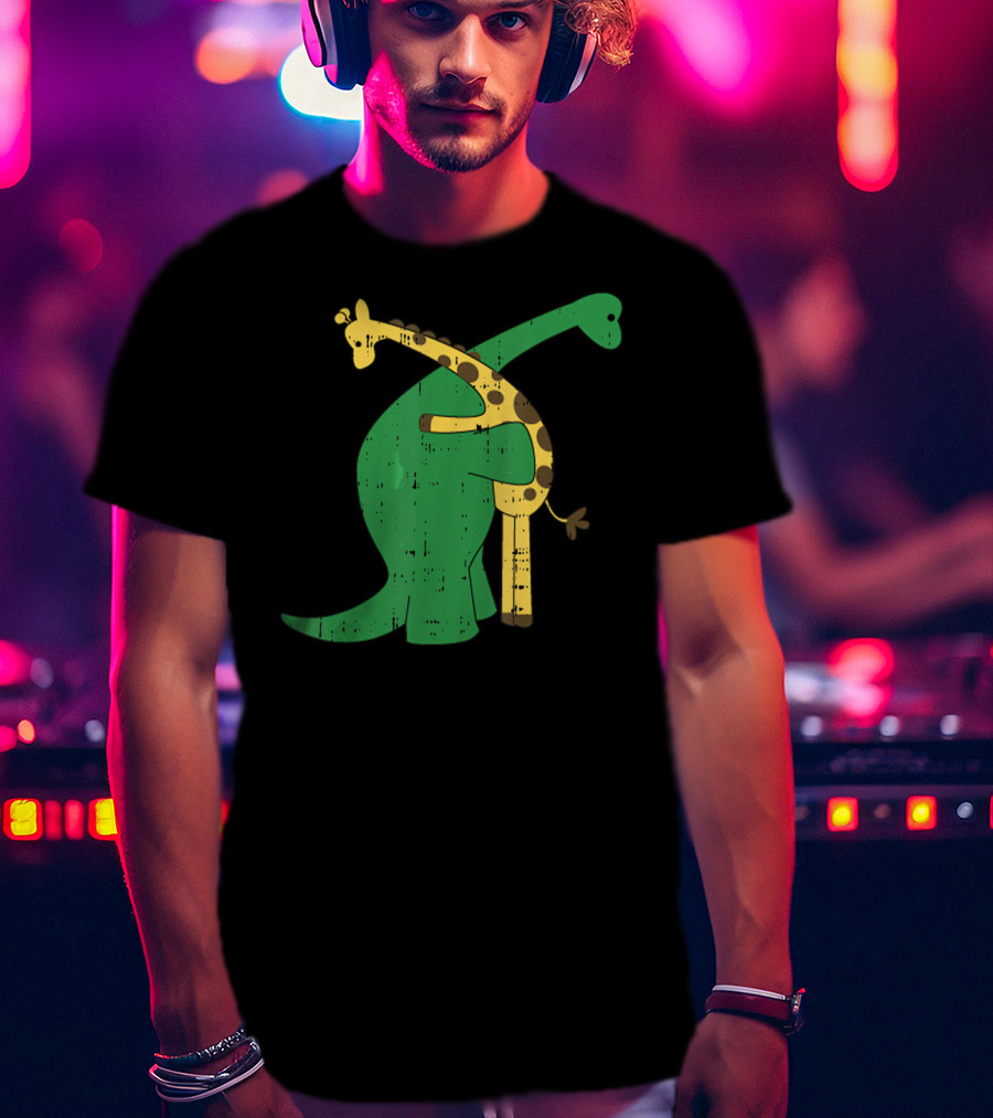 Giraffe Dinosaur Love Hug Safari Animals Dino T-Shirt