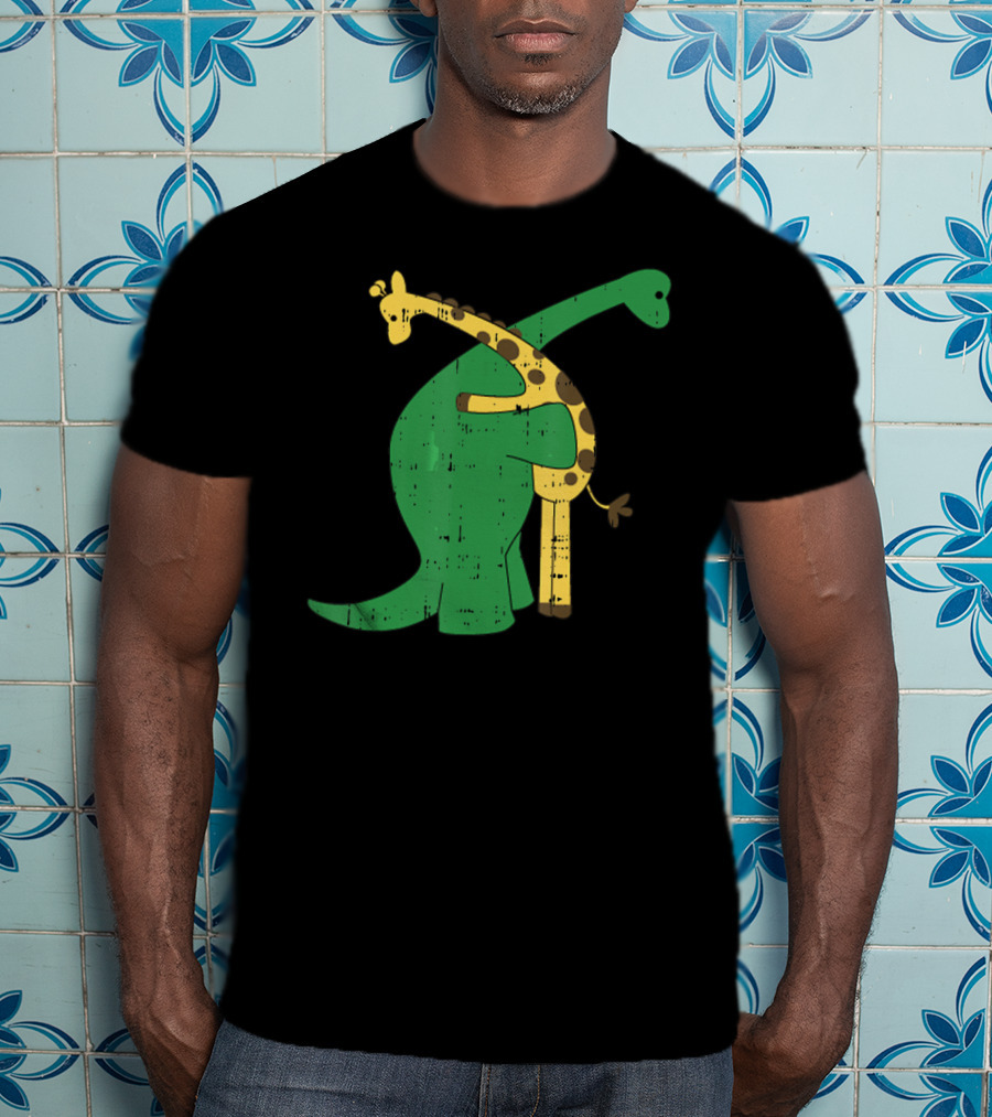 Giraffe Dinosaur Love Hug Safari Animals Dino T-Shirt