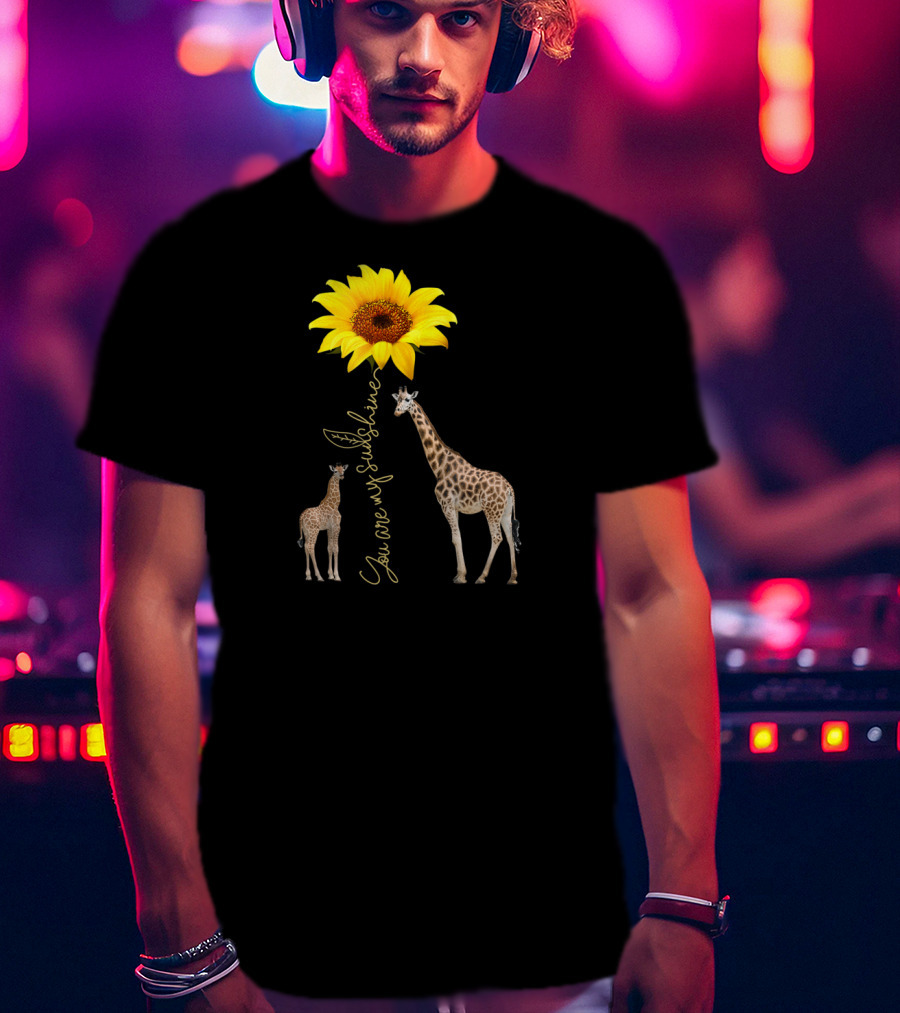 Sunflower You Are My Sunshine Giraffe With Mother And Calf T-Shirt