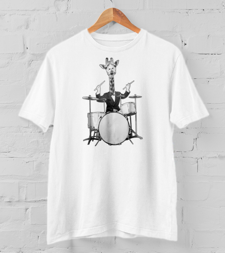 Funny Giraffe Drummer Drums Drumset Drumsticks T-Shirt