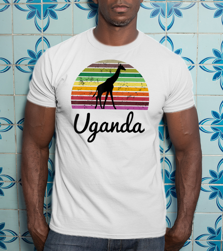 Uganda Giraffe Vintage Sunset Safari T-Shirt