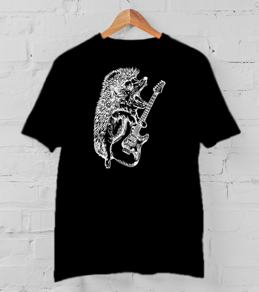 SEEMBO Rocking Hedgehog Playing Electric Guitar Music Band T-Shirt