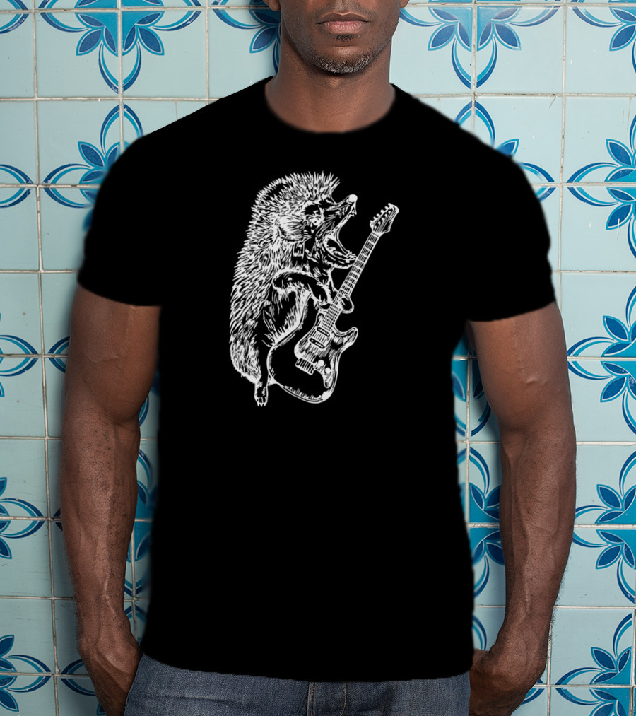 SEEMBO Rocking Hedgehog Playing Electric Guitar Music Band T-Shirt