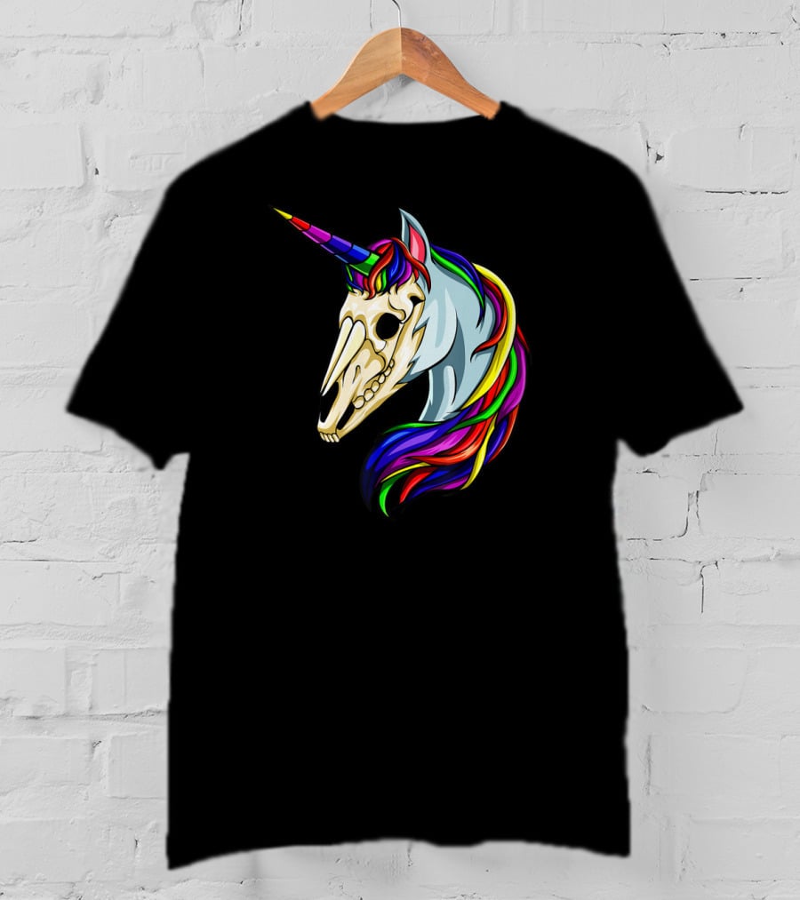 Halloween Unicorn Skeleton Horse Rainbow Head With Colorful Mane T-Shirt