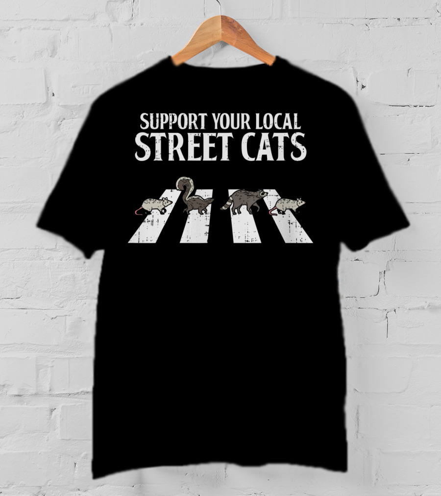 Support Your Local Street Cats Abbey Road Parody Racoon Skunk Opossum T-Shirt