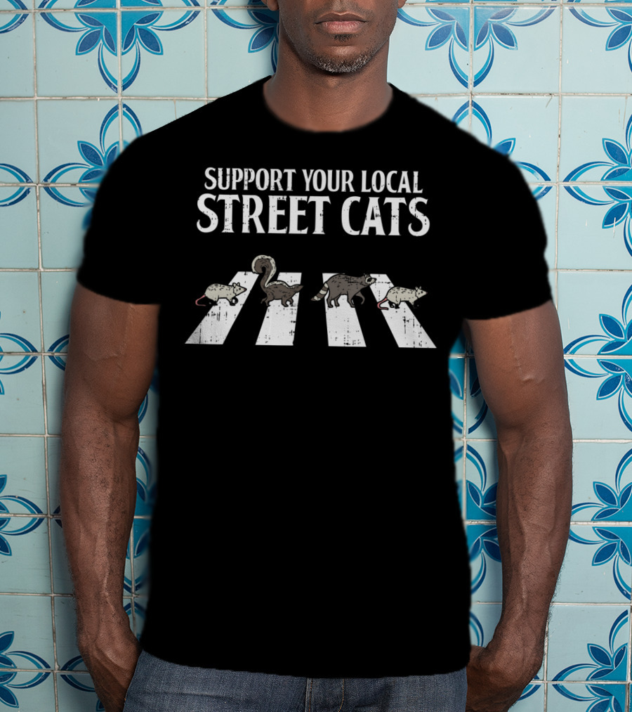 Support Your Local Street Cats Abbey Road Parody Racoon Skunk Opossum T-Shirt