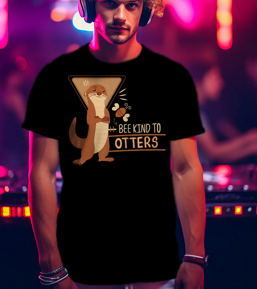 Bee Kind To Otters Otter With Bee And Geometric Background T-Shirt