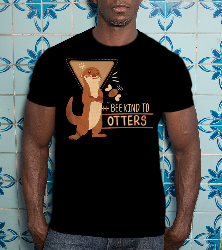 Bee Kind To Otters Otter With Bee And Geometric Background T-Shirt